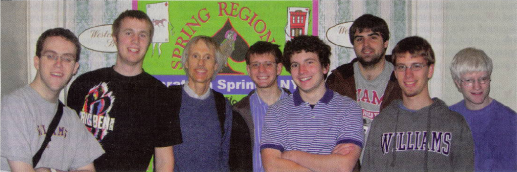 Winter Study Tournament Bridge as pictured in the Bulletin of the American Contract Bridge League: Edward Newkirk ’09, William Jannen ’09, Frank Morgan, Jonathan Dahlberg ’09, Bryant Renaud ’11, Jason Griffith ’08, Todd Bustard ’10, Christopher Chudzicki ’10.